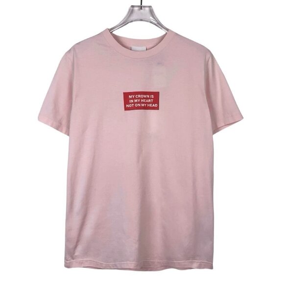 Burberry Pink Crewneck Cotton T-Shirt With Red "My Crown" Graphic Short Sleeves - Picture 1 of 7